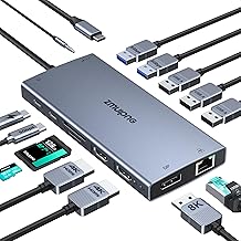 USB C Docking Station Dual Monitor Laptop Docking Station, 15 in 1 Docking Station 3 Monitors with 2 HDMI 4K, DP 8K, 100W PD, 6 USB A/C Ports, Button, USB C Hub Multiport Adapter for Windows Laptops