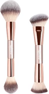 2 PCS Face Makeup Brush, Double Ended Multi Functional Makeup Brush | For Foundation, Contouring, Concealer, Setting Powder, and Blush; Compatible with Liquid, Cream, and Powder Products（Silver）