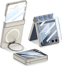 for Samsung Galaxy Z Flip 8 Case with 360 Bracket Ring Holder, Wireless Charging, Magnetic Hinge Protection & Built-in Front Screen Protector, Slim Texture Shockproof Case.- Gold