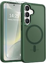 LATVIN Phone Cover for Samsung Galaxy S25 Case | with 1 Screen Protector, Compatible with MagSafe, Magnetic, Military Grade Protection, Translucent Matte Frosted Back, Dark Green