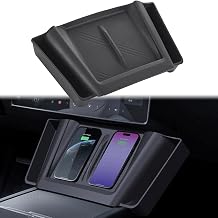 Center Console Wireless Charger Mat for 2023-2024 Tesla Model 3 Anti-Slip Silicone Mat Wireless Charging Phone Pad Interior Accessories Silicone Cover (Color:Black)