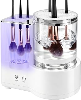 Makeup Brush Cleaner and Dryer Machine, 3-in-1 Electric Brush Cleaner with 360° Dual Rotation, Wet-Dry Separation, Multi-Brush Holder for All Size Makeup Brushes, 5-Min Fast Clean & 1/2H Timed Dry