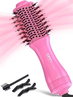 Mini Travel Ceramic Blow Dryer Brush for Short to Medium Hair, 2 Inch Oval Styling Hot Air Brush with 3 Heat Settings, Lightweight Volumizing & Smoothing Tool, 120V, Pink