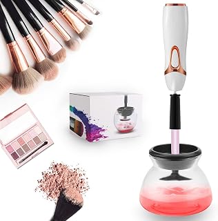 Makeup Brush Cleaner and Dryer Machine, Completely Clean in Seconds and Dry in 360 Rotation with 8 Rubber Holders, Suit for All size Makeup Brushes