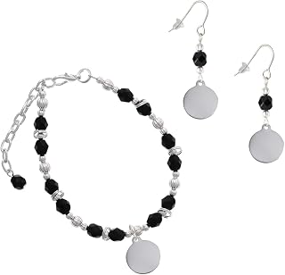 Stainless Steel Disc Charm Beaded Bracelet and Earrings Set