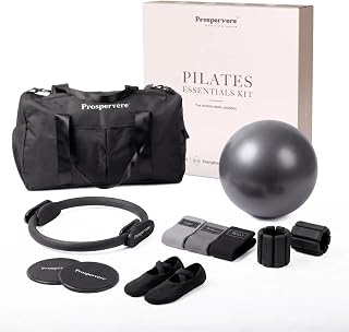 Premium 12pc Pilates Kit – 15 inch Pilates Ring and Ball Set w/ 1lbs Ankle Weights, Fabric Resistance Bands, Sliders, Yoga Socks & Gym Bag – Pilates Workout, Home Gym Equipment Accessories