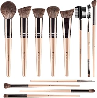 BEAKEY Makeup Brushes, 12-Piece Vegan Set for Foundation and Eyeshadow | Soft high-density Taklon fibers with durable birch handles, easy to clean for daily full-face makeup routines