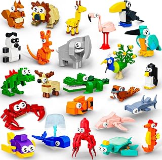 24 Pack Valentines Party Favors Building Set for Kids, 717PCS Animals Blocks Toy for Valentines Day Goodie Bag Stuffers Classroom Reawrds, Easter Birthday Gifts fo Kids Boys Girls Students Age 6-12