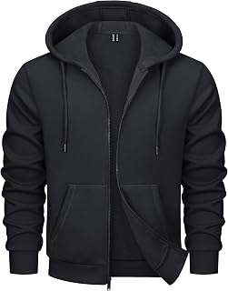Men's Zip Up Hoodie Casual Fashion Hooded Jacket Athletic Fleece Lined Sweatshirt with Pocket