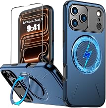 Case for iPhone 17 Pro Compatible with MagSafe with 360° Rotating Magnetic Stand Ring [Military Protection] Glossy Dual Layer Slim Case with 1 Screen Protector for iPhone 17 Pro 6.3"(Blue)