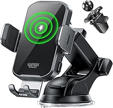 Wireless Car Charger Phone Holder Mount, 15W Fast Charging Auto Clamping Phone Holders for Your Car Dashboard Windshield Air Vent Car Accessories for iPhone, Samsung Galaxy, Google Pixel etc