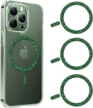 COJOC for MagSafe Ring Stickers, Glitter Universal Magnetic Metal Ring Compatible with Magsafe Accessories & Wireless Charging for iPhone 16/15/14/13 Pro Max Mini, Galaxy Series and Phone Case,Green