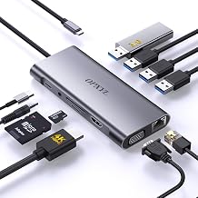 OPXYL 11-in-1 USB C Hub Multiport Adapter, USB C Docking Station with 4K HDMI, VGA 1080P, 100W PD, Ethernet, SD/TF, Audio, USB 3.0 Port, Laptop Dock for MacBook Pro/Air, iPad, Windows