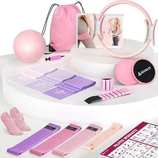 NANATI Pilates Kit, Home Pilates Workout Kit for Women, Pilates Equipment with 14.5" Pilates Ring and Ball, Resistance Bands, Ankle Weights, Sliders & Grip Socks for Home Workouts