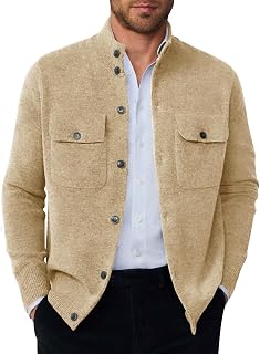 Mens Stand Collar Cardigan Sweater Button Down Long Sleeve Cardigan Jacket Casual Winter Knitted Sweaters