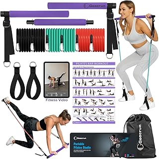 Goocrun Portable Pilates Bar Kit with Resistance Bands for Men and Women - 3 Set Exercise Resistance Bands - Multifunctional Home Gym - Supports Full-Body Workouts – with Fitness Poster and Video