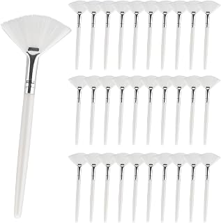 Yitexin 30 Pieces Soft Fan Brush for Facial Esthetician, Flat Head Fan Makeup Brush, Cosmetic Face Applicator Tool for Mud Cream Makeup Peel Women (White)