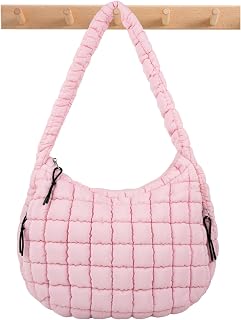 Quilted Puffer Tote Bag Puffy Crossbody Shoulder Bag with Zipper, Nylon Hobo Handbag Travel Carryall Bags for Women Girls