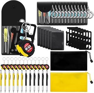 Lasnten 50 Pcs Mini Tool Kit Mini Tape Measure Screwdriver Keychain Set Bulk Small Gifts for Mens Adult Party Favors Prizes Pinata Stuffers (Black+ Yellow)
