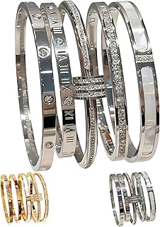 5-Piece Elegant Stainless Steel Bracelet Set, Fashionable Classic Design, Non Tarnish Bangle, Elegant Bracelet Set