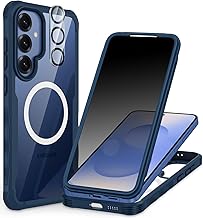 CENHUFO Magnetic Privacy for Samsung Galaxy S25 Case, Full Body Phone Case with Built-in 9H Tempered Glass Privacy Screen Protector and Camera Lens Cover, Shockproof Protective Clear Bumper -Blue