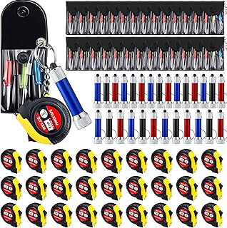 Jutom 108 Pcs Mini Tape Measure Keychain Screwdriver LED Light Keychain Bulk Men Adult Tool Party Gifts Prize for Man Father's Day Housewarming Gifts Adult Useful Tool Favors (Blue,Black,Red)