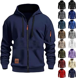 Hoodies for Men Casual Long Sleeve Full Zip Hooded Sweatshirts Fashion Athletic Workout Jackets with Multi Pockets