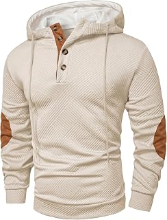 Men's Half Button Cotton Textured Long Sleeve Hooded Sweatshirt