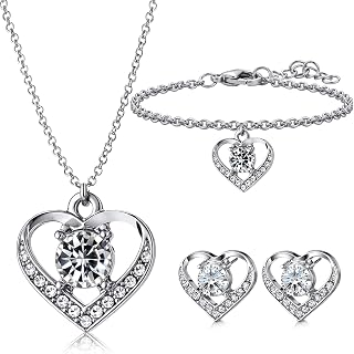 3 Pcs Heart Jewelry Set Bow Jewelry Heart Chain Toggle Necklace with Bracelet Earring Stainless Steel for Women Gift