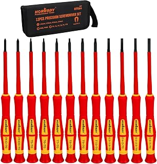 HORUSDY 12-Piece Precision Screwdriver Set, 1000V Insulated Electrician Screwdrivers with Magnetic Tips & Rotatable Top Cap, Phillips PH0/PH00, Slotted 1.8–3mm & Torx T5–T10 with Portable Storage Bag