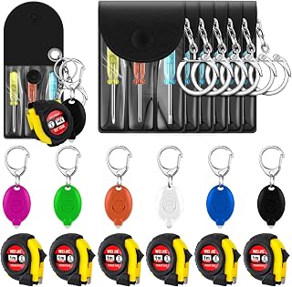 Jutom 18 Pcs Mini Screwdriver Keychain Retractable Measure Tape LED Lights Keychain Set Back School Gifts Bulk for Adult Men (Colorful)