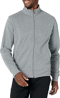 Men's Standard Full-Zip Fleece Mock Neck Midweight Sweatshirt with Pockets