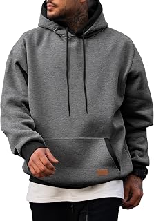 Men's Cotton Casual Hoodies Sweatshirts Fashion Long Sleeve Drawstring Fleece Pullover Hoodie with Pockets