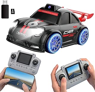 Mini RC Car with Camera, 2.4" Screen FPV Remote Control Car with 8G Card, Rechargeable 360° Drift Kids Small RC Racing Car Dual Control via Remote & App Controlled Vehicles, Follow/Escape/Demo Modes