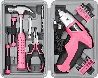 Hi-Spec Cordless Electric Screwdriver, Power Screw Driver Set with Pink Compact Tool Kit for Small Repair and Maintenance- Ideal Housewarming Gift,19 Piece