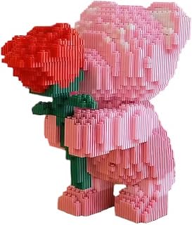 Bridal Bouquet Bear Building Block Set，Teddy Building Blocks Bear (1842PCS)，Pink Bear Micro Building Blocks，Gifts Suitable for Adults
