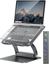 tounee Laptop Stand with Detachable USB-C Hub, 100W PD Charging, 4K@60Hz HDMI, 3 USB Ports, Ergonomic Laptop Holder Docking Station for 10-17" Laptops, MacBook & More - Gray