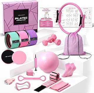 Home Pilates Kit Pilates Equipment Set, Better Yoga Pilates Essentials Kit for Women with 14.5" Pilates Ring, Ball, Resistance Bands, Ankle Weights, Dumbbells, Sliders, Stretch Band, Yoga Strap Socks