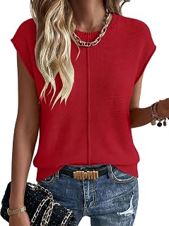 Summer Sweaters for Women Lightweight Crew Neck Tops Cap Sleeve Shirts Dressy Loose Fit Crochet Outfits