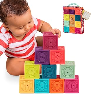 B. toys – Baby Blocks – Stacking & Building Toys for Babies – 10 Soft Blocks with Numbers, Shapes, Animals – Educational & Developmental – 6+ Months – One Two Squeeze