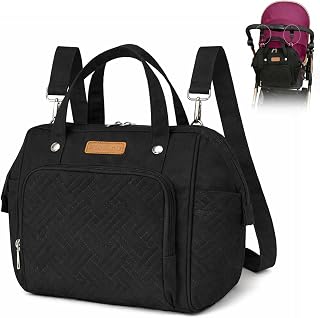 FHELAD Small Diaper Bag for Women, Mini Baby Bag 9L (Black) | 2 Insulated Pockets, Stroller Clip, Convertible Diaper Backpack, Detachable Shoulder Strap