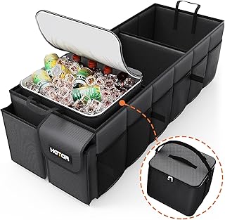 HOTOR Trunk Organizer, Sturdy Foldable with Cooler for Car & SUV, 3 Compartments, Black, 31.5” x 12.6” x 10.6”