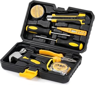 Basic Home Tool Set Household Tool kit for General Repair 8 Pcs | Includes Claw Hammer, Pliers ,Tape Measure, Phillips & Flathead Screwdriver, Electric Pen, Utility Knife, Insulating Tape