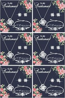6 Bridesmaid Jewelry Sets Silver Wedding Jewelry Sets Will You Be My Bridesmaid Necklace Earrings Bracelet with Card Proposal Gift for Women Bridal Costume Accessories