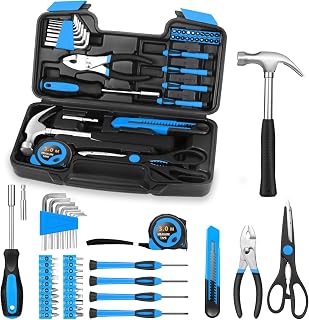 HANGYING 39 Piece Basic Home Tool Set Household Tool kit for Home General Repair Small Hand Tool Kit in Toolbox Storage Case for Home Garage Office College Dormitory Use, Blue