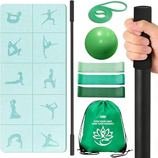 Foldable Yoga Mat & Pilates Wand Set | All-in-One Home Workout Kit for Women with Adjustable Yoga Stick, Resistance Bands, Stretch Cord, Pilates Ball & Storage Bag | Perfect for Beginners