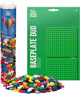 Plus Plus 240 Piece Basic Mix Tube & Baseplate - Mini Interlocking Building Blocks Set, Stem Toys for Kids - Sensory Bin Fillers / Waffle Blocks Gifts for Boys & Girls