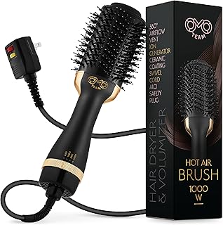 Professional Blowout Hair Dryer Brush, Black Gold Dryer and Volumizer, Hot Air Brush for Women, 75MM Oval Shape (Black Gold)
