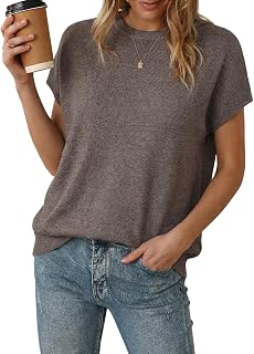 Women's Wool Blend Short Sleeve Oversized Sweater Work Casual Cap Sleeve Tops Summer 2026