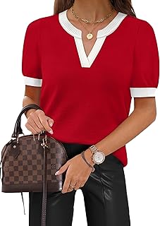 Short Sleeve Sweater Tops 2026 Spring Summer Trendy Knit Business Casual Essential V Neck Sweaters